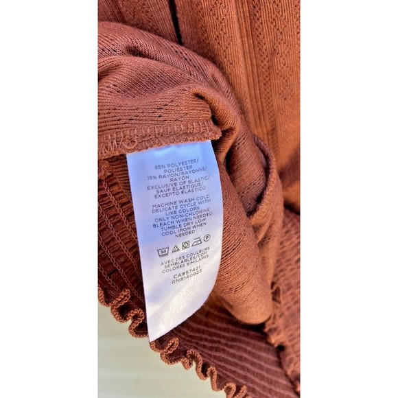 Loft Top Women’s Small Rust Red Short Sleeve High Neck Elastic Waist - Picture 6 of 8